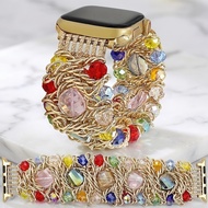 【新品现货】时尚铝链编织水晶手链智能手表带适合苹果APPLE WATCH38-49mm规格Fashion aluminum chain woven crystal bracelet smart wat