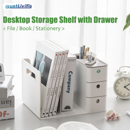 JustLiving Desktop Storage Shelf with 3 Drawer HIPS Desktop File Storage Organizer for Office Dormitory Book Mail Stationery Storage Shelf Sorter Desk Organizers Minimalist