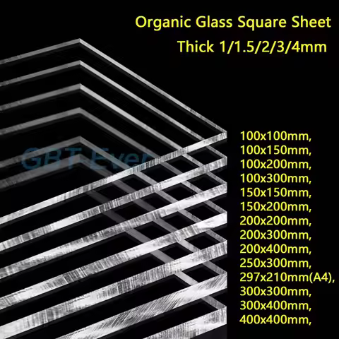 1-20pcs 1/1.5/2/3/4mm Thick Plastic Organic Glass Square Sheet Transparent Processing Board 100x100~