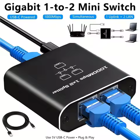 1 to 2 Gigabit Ethernet Splitter RJ45 LAN Network Adapter 1000Mbps Internet Switch Hub
