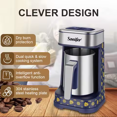 Turkish Coffee Maker with Dual Brewing Smart Anti-Spill Design 96-98°C Precision Heating, 250ml, 500
