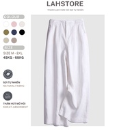 LAHSTORE high-waisted linen wide-leg pants elastic waisthigh crotch QD01 (White, Black, Pink, Beige,