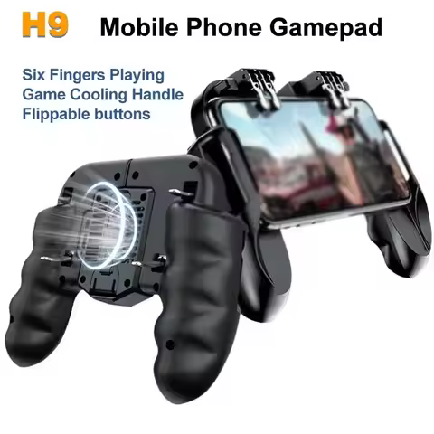 H9 6 Finger Mobile Phone Game Trigger Gamepad Joysticks Controller w/ Radiator Aim Shooting L1R1 Key
