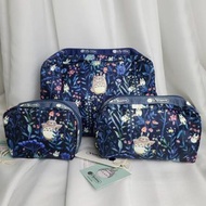 日本 LESPORTSAC X Totoro 龍貓 深藍色帆布 化妝袋 套裝