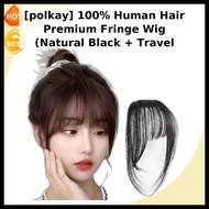 [polkay] 100% Human Hair Premium Fringe Wig (Natural Black + Travel Comb), 1pc / Korean Fringe Wig b