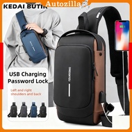 USB with Combination Lock Bag Men Crossbody Bag Motorcycle Travel Sling Bag Messenger Bag Chest Bag