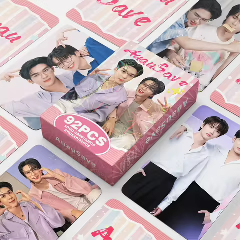 92PCS Thailand Star AuauSave LOMO Card Set - Drama CP Auau & Save Holographic Photo Cards with Stick