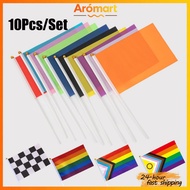 10Pcs/Set Mini Handheld Flag Racing Flag Solid Flaglets with Stick Rainbow Flag LGBT For Festivals