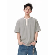 W337 High-Quality Pure Cotton Striped Short-Sleeved P 34 Black White M to 3XL Network Image