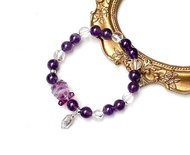 招財開運系列-白阿賽x紫水晶x閃靈鑽原石x螢石吞金獸925純銀手鍊