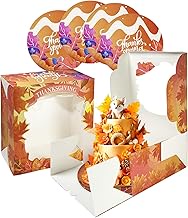 qiqee Thanksgiving 4pcs 10x10x5 inches Cake Boxes with Window 4Packs, 10 Inch Bakery Boxes Orange Ma