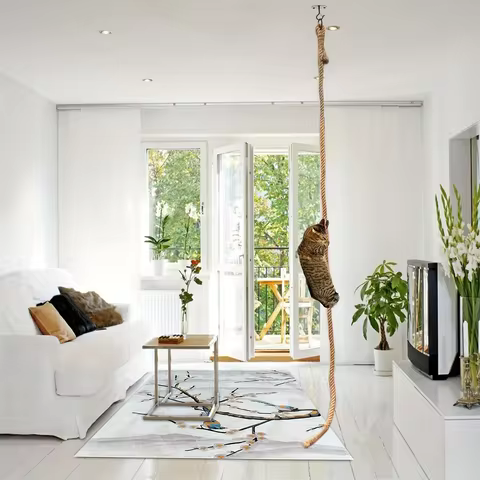 Cat Climbing Shelf Cat Climbing Rope 3m Jute Rope Ceiling-Mounted Climbing Rope for Cats Kickers Cli