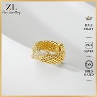 Italy S925 Silver 8mm Popcorn Chain Cubic Zirconia Ring 18K Gold Plated Women U204