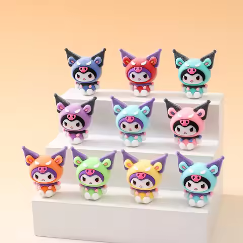 kuromi 4.5cm rice-grain figurines, with a plush texture, sold in sets of 10; cute desk ornaments, pe