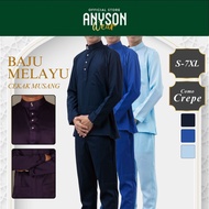 ANYSON WEAR Baju Melayu Tailor Fit Plus Size 7XL Lelaki Dewasa (Blue/Biru) | Baju Raya Selesa