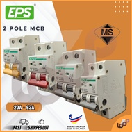 EPS 2 POLE MCB 6kA | MINIATURE CIRCUIT BREAKER / 6A–63A / 240V/415V / SIRIM CERTIFIED