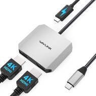 WAVLINK USB C ke Penyesuai Dual HDMI, Pemisah Dual Monitor, Dual 4K@60Hz HDMI, 95W PD, Serasi dengan