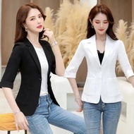 Korean Style Women's Suit jacket Three-quarter Sleeves Thin Cardigan Black Blazer Coat Plus Size