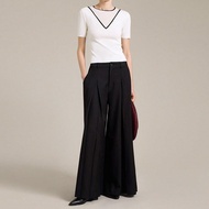 2025 Autumn/Winter New Black Trim Round Neck Pullover 2 In 1 Women Sweater, Modern Elegant Urban Rom