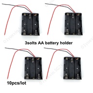 10pcs/lot 2pin Black Plastic 3 Slots AA 3x1.5v  4.5v Battery Storage Box Case DIY Batteries Containe