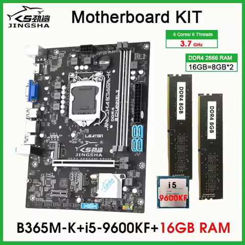 B365 LGA1151 motherboard complete combo kit set with i5 9600KF 3.7GHz CPU 2*8GB = 16GB DDR4 2666MHZ 