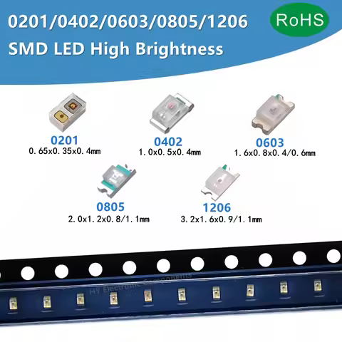100PCS 0201 0402 0603 0805 1206 SMD LED White Warm Red Blue Yellow Orange Pink White Green Purple SM