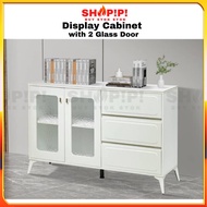 Shopipi 140cm  Display Cabinet with Glass Door/ 5ft 4ft Almari Sideboard Cabinet Drawer Storage Cabi