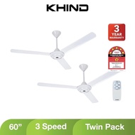 KHIND 60" Ceiling Fan CF630R TWIN PACK 2 Units with Remote Controller Kipas Siling Kipas Dinding Angin 3 Speeds