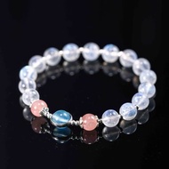 月光石粉水晶海藍寶純銀手鍊 | 天然水晶客製禮物