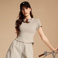 Fila 2025夏季新款 女款徽標logo膠印立體剪裁緊身運動休閒圓領短袖T恤