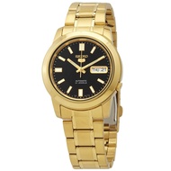 Seiko 5 Gold Tone Stainless Steel Black Dial 21 Jewels Automatic SNKK22K1 Mens Watch