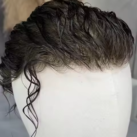 0.02mm Full Skin Black Human Hair 80Density Natural Hairline Grey Men Toupee #1B80 #365 Capillary Pr