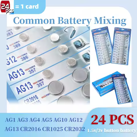 24PCS 1.55V CR2032 CR2016 Batteries AG13 AG10 LR44 L AG1 AG3 AG4 SR44 Button Batteries A76 LR1154 Ce