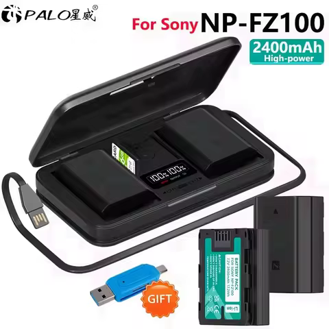 PALO NP FZ100 NPFZ100 NP-FZ100 Battery + LCD Dual USB Charger for Sony Alpha A7III A7R III A9 Alpha 