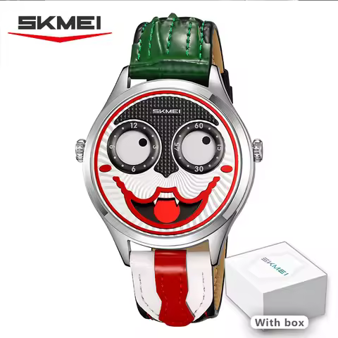 SKMEI Men's Watch Unique Joker Eyes Are Movable Pattern Dial Leather Strap Zinc Alloy Case Unique De