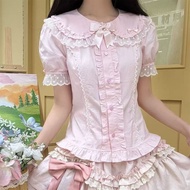 Lolita Soft Girl Sweet Summer Shirt Doll Cute Short-Sleeved Shirt Top Lolita Shirt Top-lala