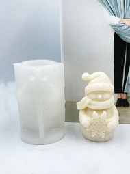 1只全新設計的3d聖誕雪人香薰蠟燭模具,可diy樹脂雪人擁抱雪花聖誕樹矽膠模具