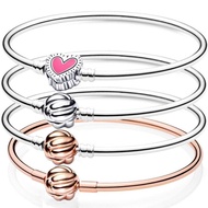 Original Radiant Heart Love Knot Braided Clasp Snake Bangle Bracelet Fit Europe 925 Sterling Silver Bead Charm DIY Jewelry