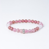 LUCY SUMMER Rose Quartz + Strawberry + Moonstone กำไลข้อมือหินแท้ 6/8mm จี้ตัวคั่น Spacer เงินแท้