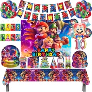 Super Mario Birthday Party Decoration Baby Shower Boy Girl Tableware Supplies Tablecloth Cake Toppers Numbers Balloon Background