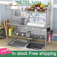 ✉✘NETEL 2-tier kitchen rack sink top cutlery with chopstick rest 304 stainless steel height-adjustable drying