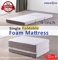 Ready Stock - Single Foldable Foam Mattress * 10cm Thickness * Removable Cover * Knitted Cooling Fabric * Fast Delivery