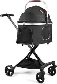 4 Wheels Foldable Cat Dog Stroller Lightweight Pet Strolling Cart for Small and Medium Cats Dogs Bas