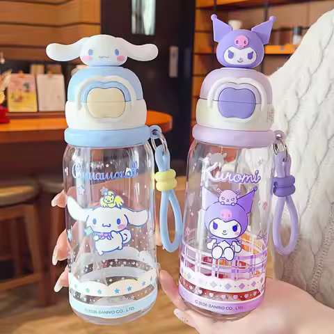 600ml Sanrio Cinnamoroll My Melody Kuromi Tritan Large Capacity Double Drinking Straw Cup Kawaii Por