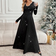 Glamorous Party Black Rhinestone Jumpsuit, Special Collar Long Sleeve Wide Leg Jumpsuit For Women, S