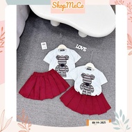 Baby girl set A87, cotton shirt with hem shape and red pleated skirt set for girls