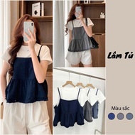 Women's Outfit Set short sleeve Plain T-shirt with Pleated 2-Piece Shirt with Ruffle Hem Lam Tu Clot