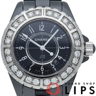 Pre-owned Chanel J12 Watch, 33mm, Large Diamond Bezel, J12 H1173, Box, Warranty Card, Black Ceramic