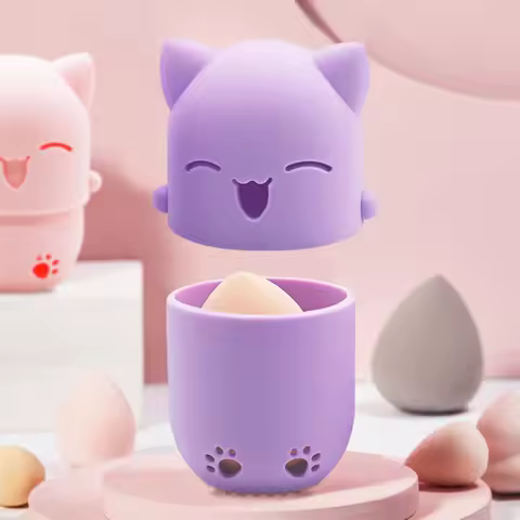 Purple Soft Silicone Cosmetic Blender Sponge Box Holder Beauty Powder Puff Blender Holder Sponge Mak