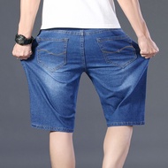 YUSHU Mens Summer Lightweight Denim Shorts Five-Point Loose Straight Fit Plus Size for Big Guys Mid-
